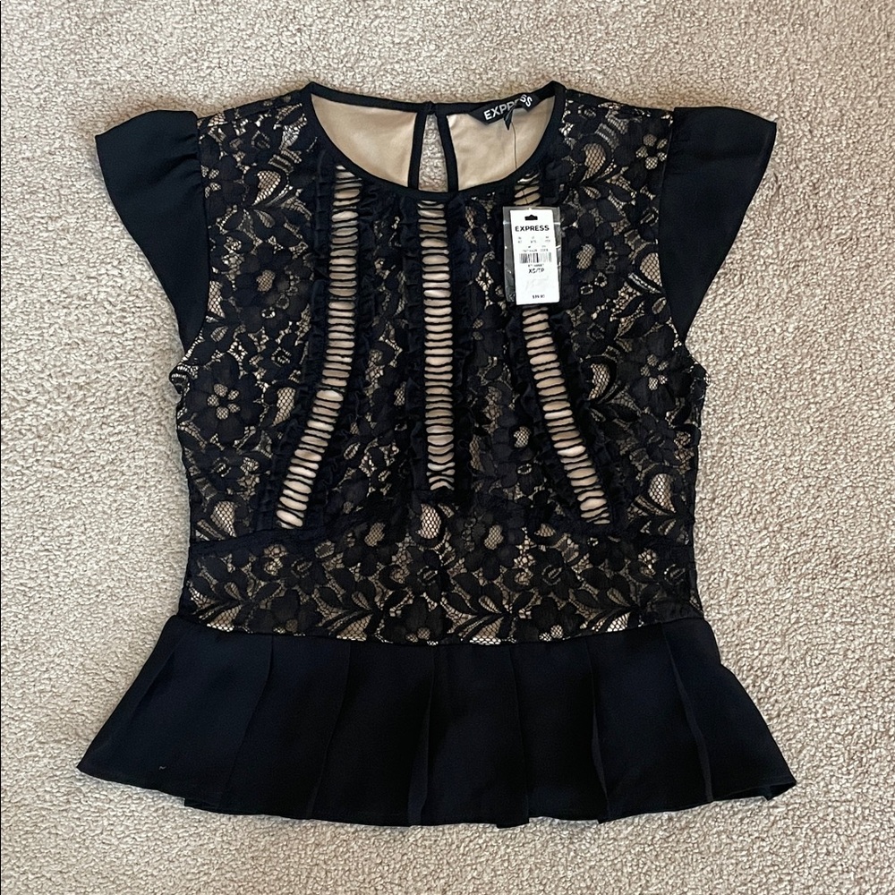 Express Black Lace Peplum Blouse NWT